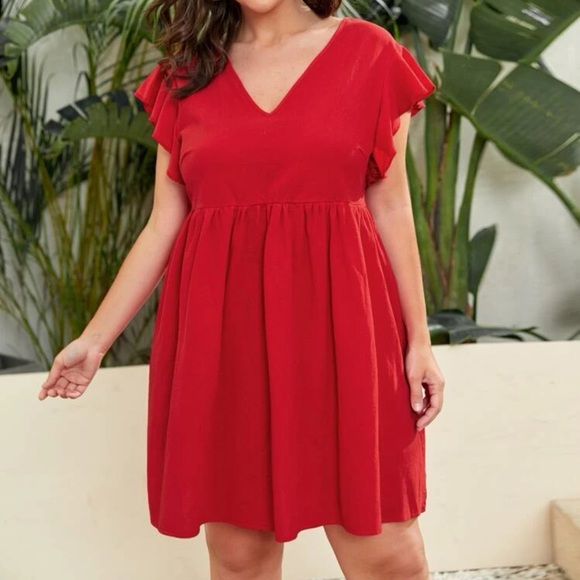 Shein - Double V Neck Butterfly Sleeve Dress Size 0X - Picture 5 of 6